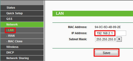 thay đổi địa chỉ IP LAN