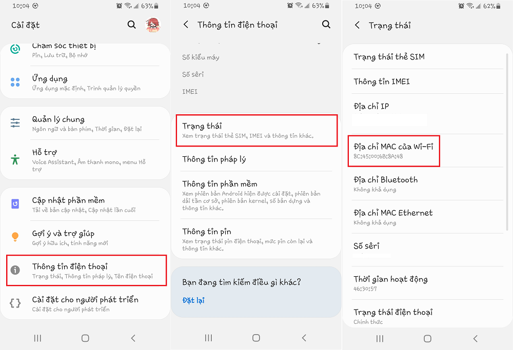 xem địa chỉ Mac trên điện thoại