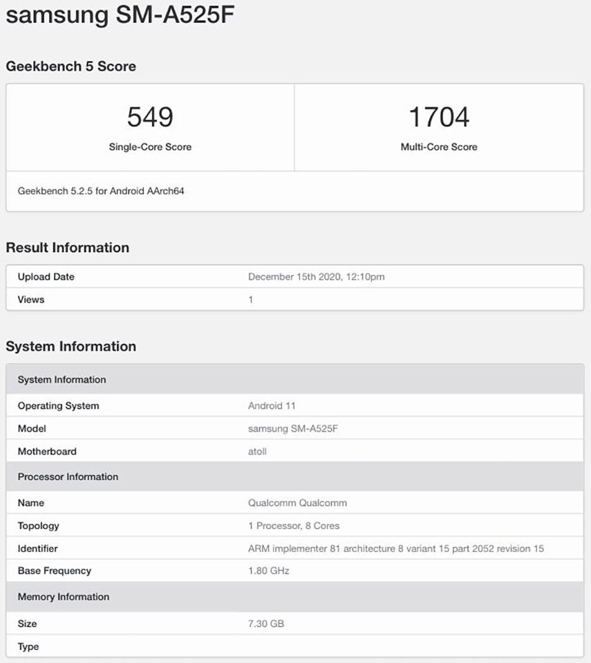 Galaxy A42 4G xuất hiện trên Geekbench (ảnh 1) Galaxy A42 4G xuất hiện trên Geekbench (ảnh 1)