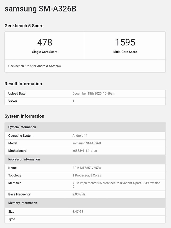 Galaxy A32 5G lộ cấu hình trên Geekbench (ảnh 1)