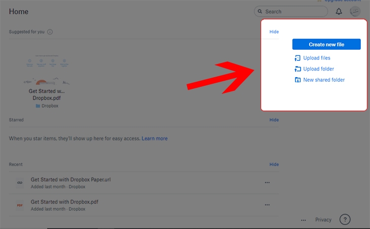 dropbox phiên bản web