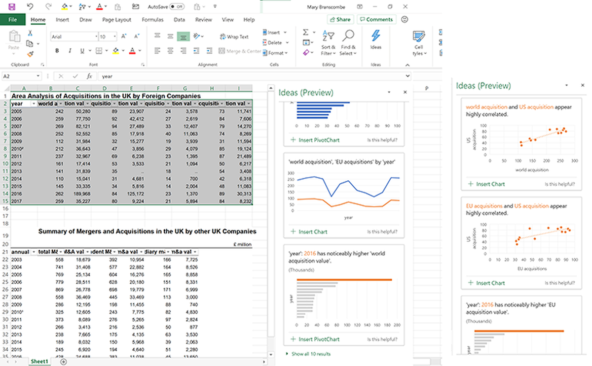 tính năng Ideas trong Excel
