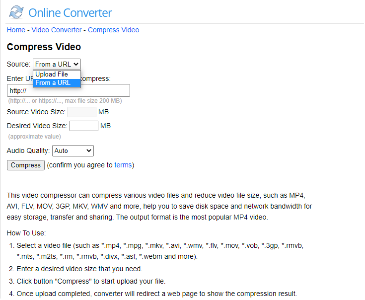 Giảm dung lượng video trên Online Converter