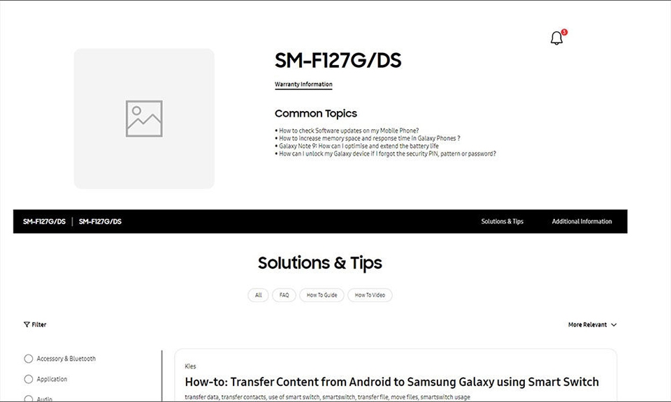 Trang hỗ trợ của Galaxy F12 bắt đầu hoạt động