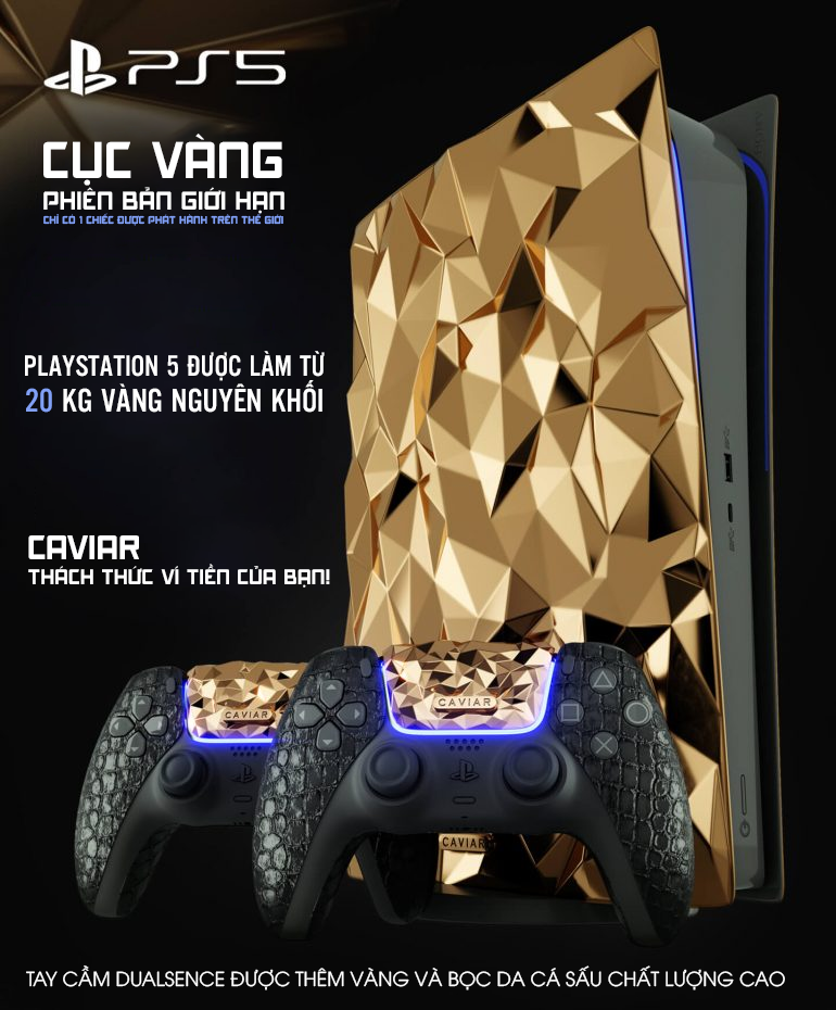 Máy chơi game PlayStation 5 bằng vàng nguyên khối