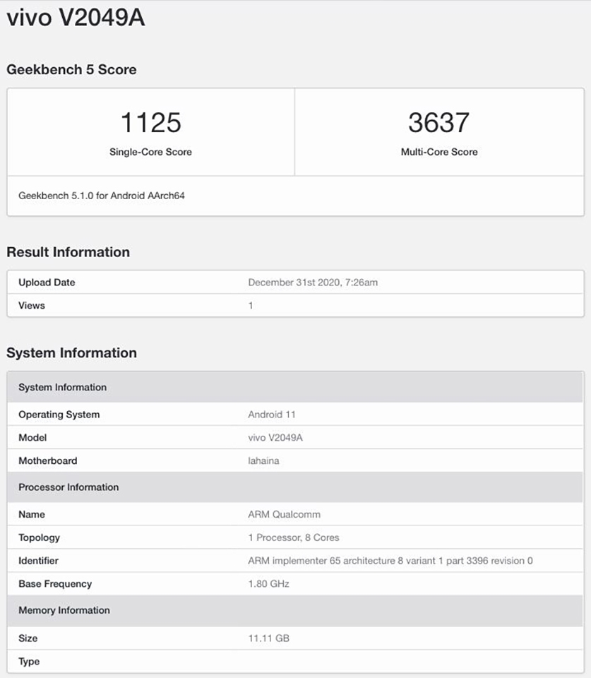 iQOO 7 lộ cấu hình trên Geekbench iQOO 7 lộ cấu hình trên Geekbench