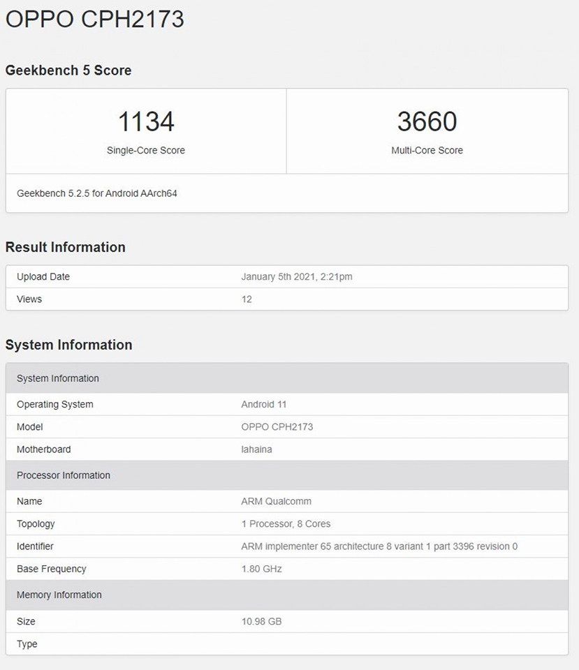 Điểm số của OPPO Find X3 trên Geekbench