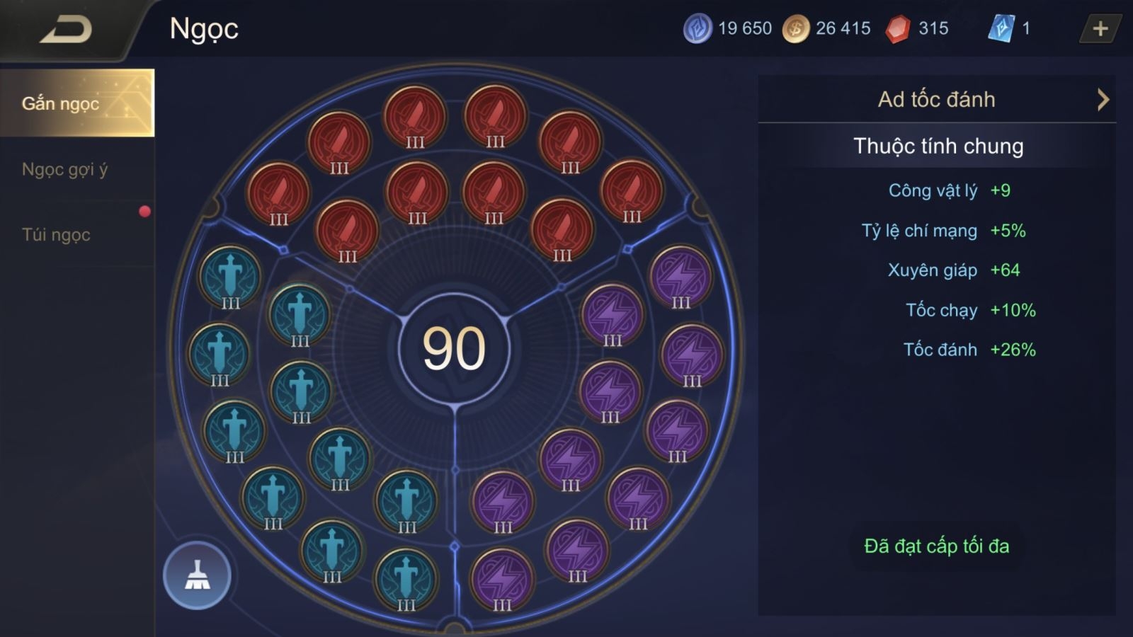 Trang bị ngọc chuyên nghiệp trước khi vào trận đấu