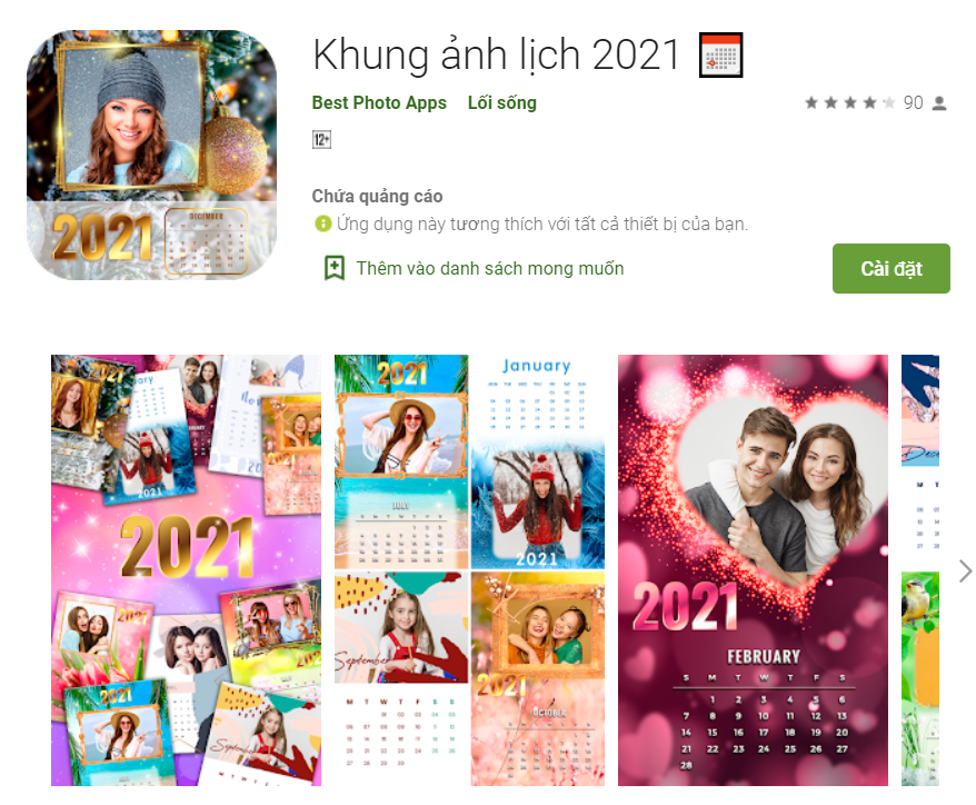 App khung ảnh lịch