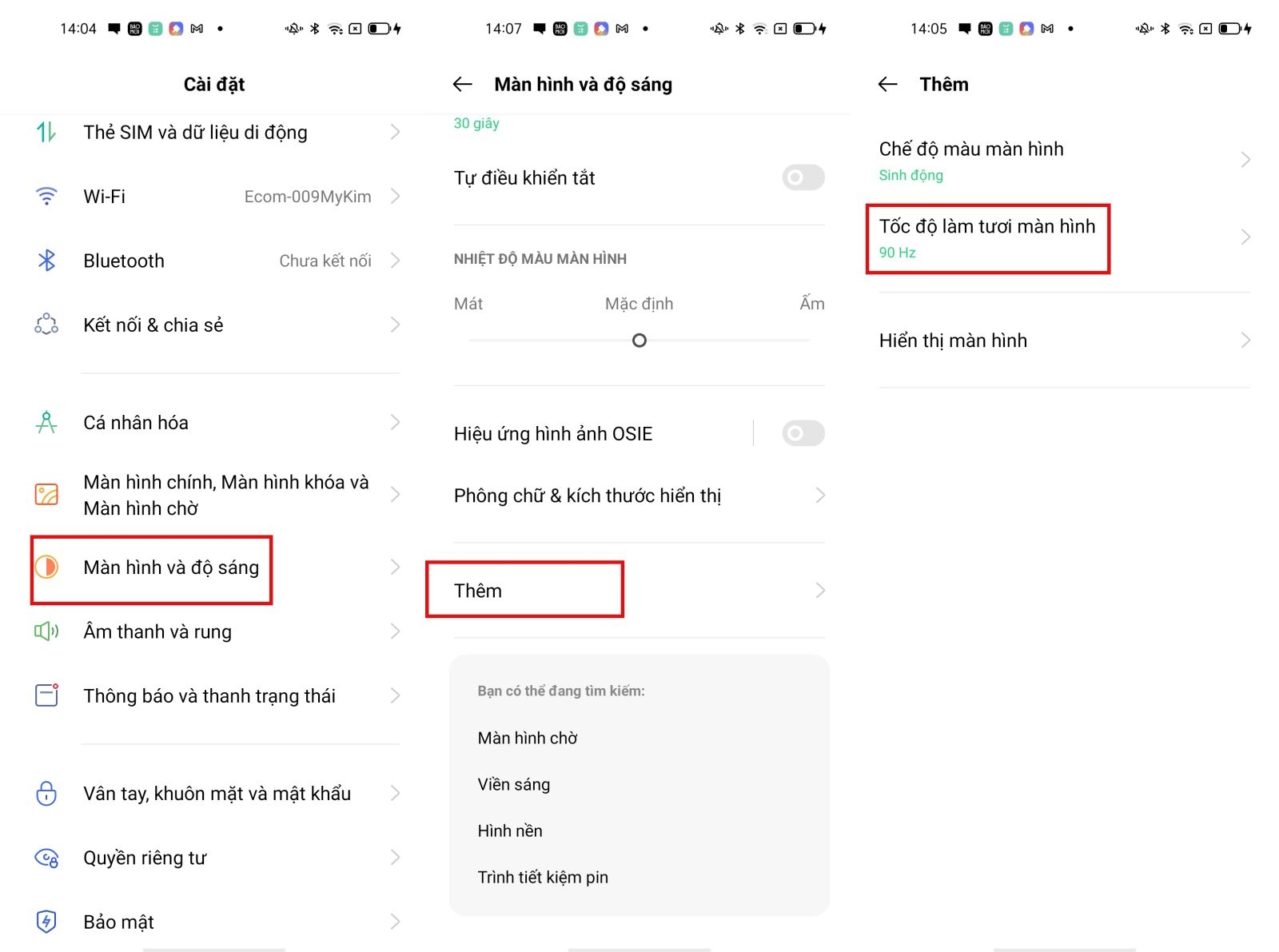 Tần số quét 90Hz trên OPPO Reno5 Tần số quét 90Hz trên OPPO Reno5