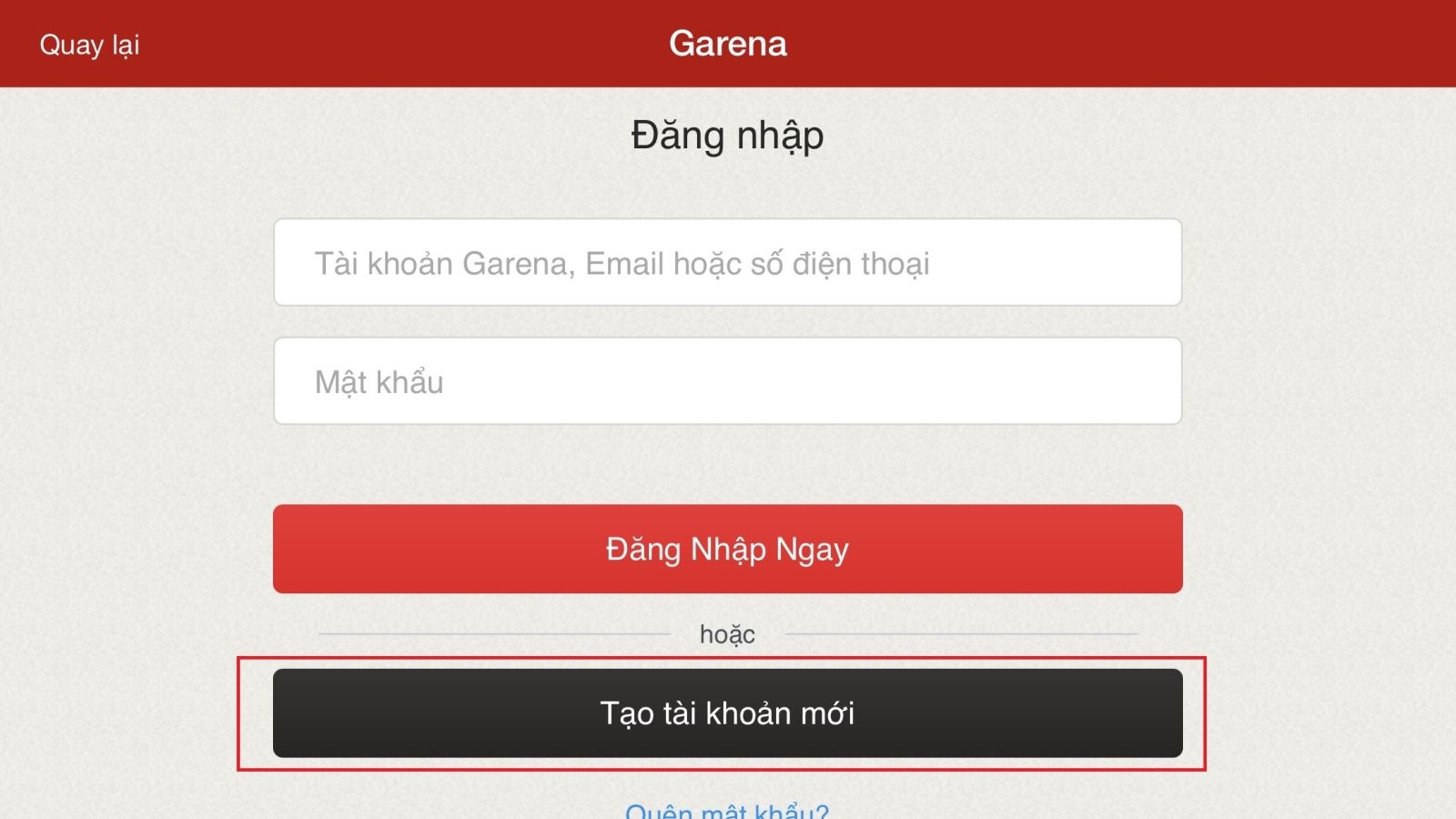 Chọn mục Tạo tài khoản mới