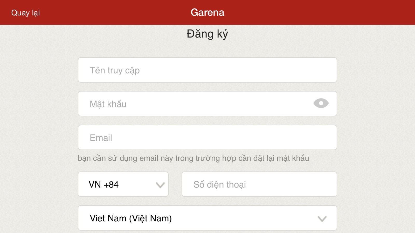 Nhập đầy đủ thông tin theo yêu cầu