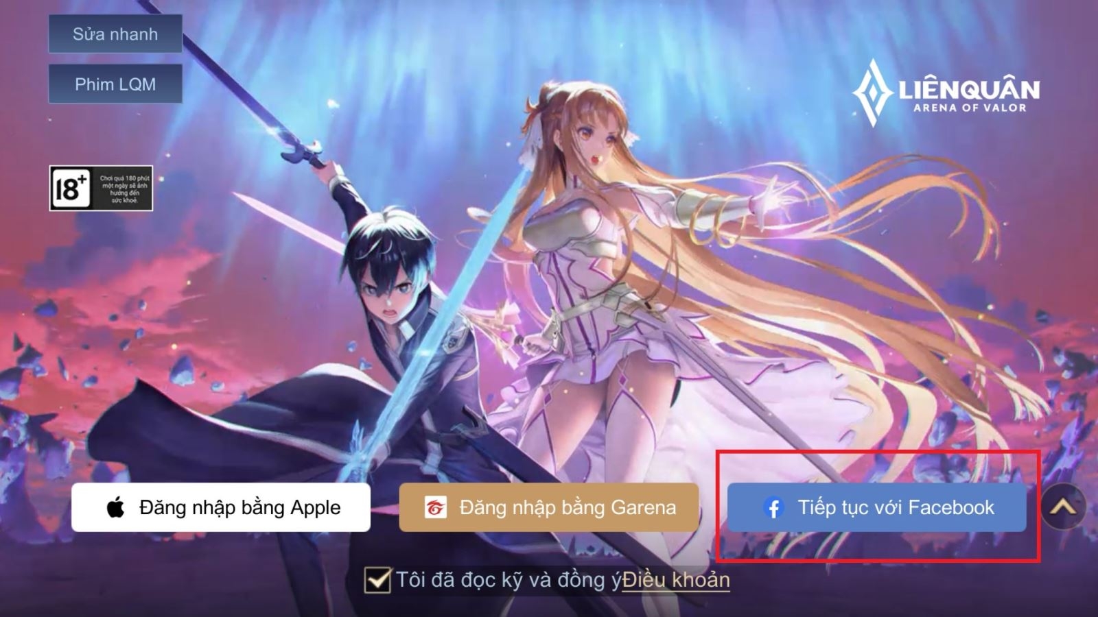 Có thể đăng nhập bằng tài khoản Facebook