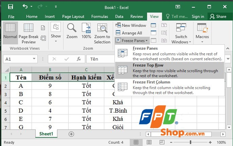 Cách cố định dòng đầu tiên