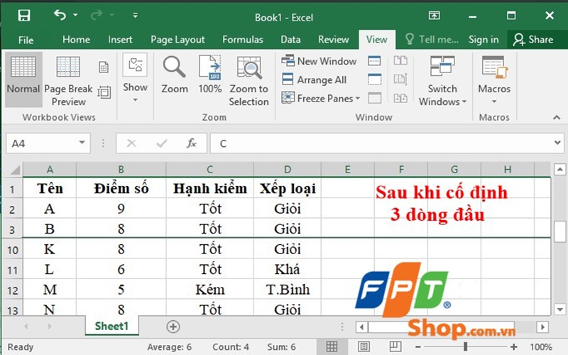 3 dòng đầu tiên đã được cố định và không bị trôi đi nữa