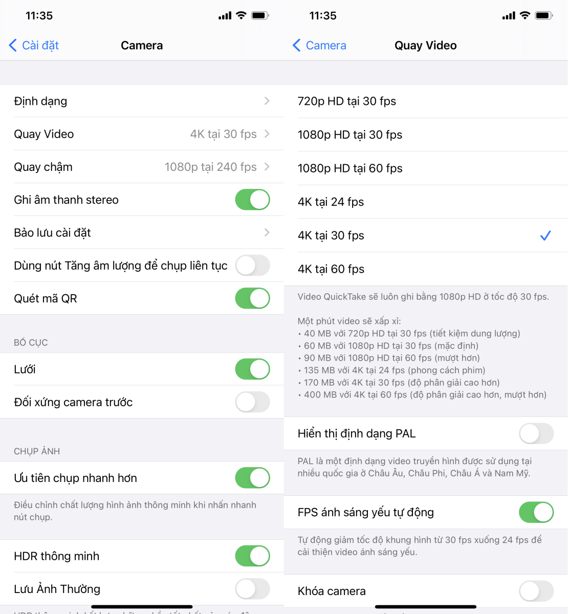 Cách quay video 4K trên điện thoại iPhone
