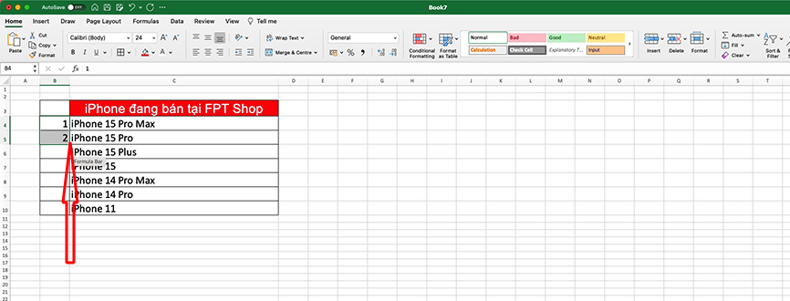 Cách đánh số thứ tự trong Excel bằng chuột - bước 1