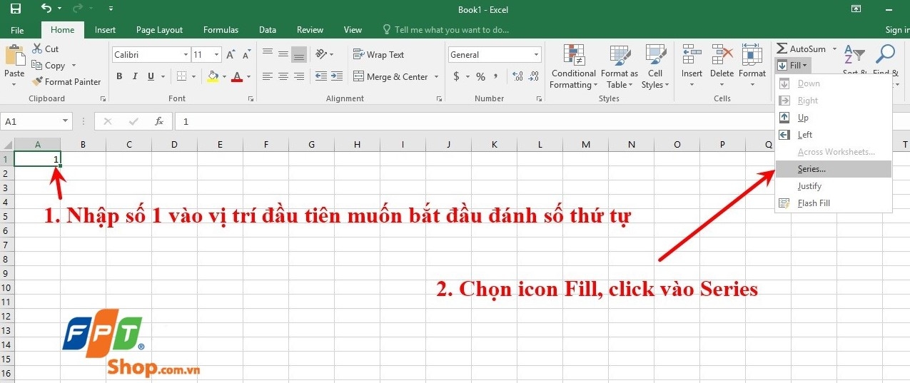 Cách đánh số thứ tự trong Excel bằng tiện ích Fill - bước 1