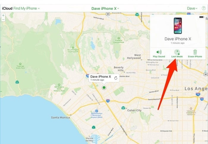 Nhấp vào menu tất cả thiết bị ở đầu màn hình và chọn iPhone bị mất