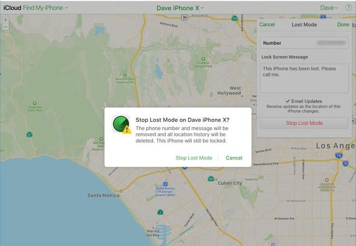 Chọn vào Stop Lost Mode