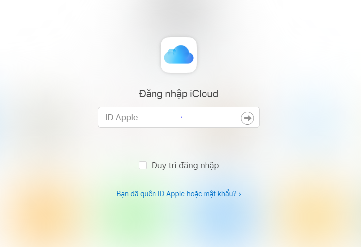 Vào trang chủ icloud