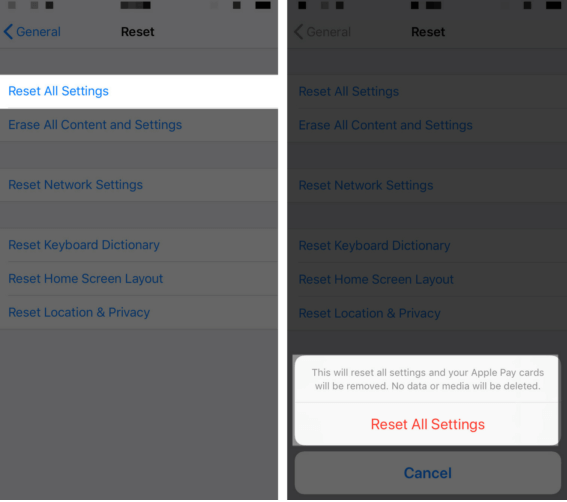 Đặt lại tất cả cài đặt