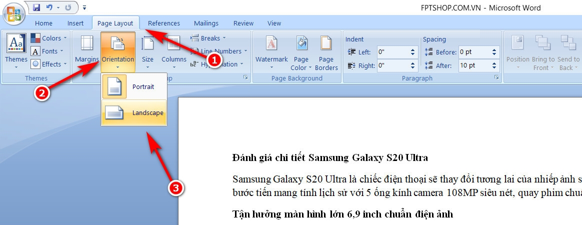 Cách xoay ngang 1 trang trong Word