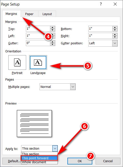 Cách xoay ngang 1 trang trong Word 5