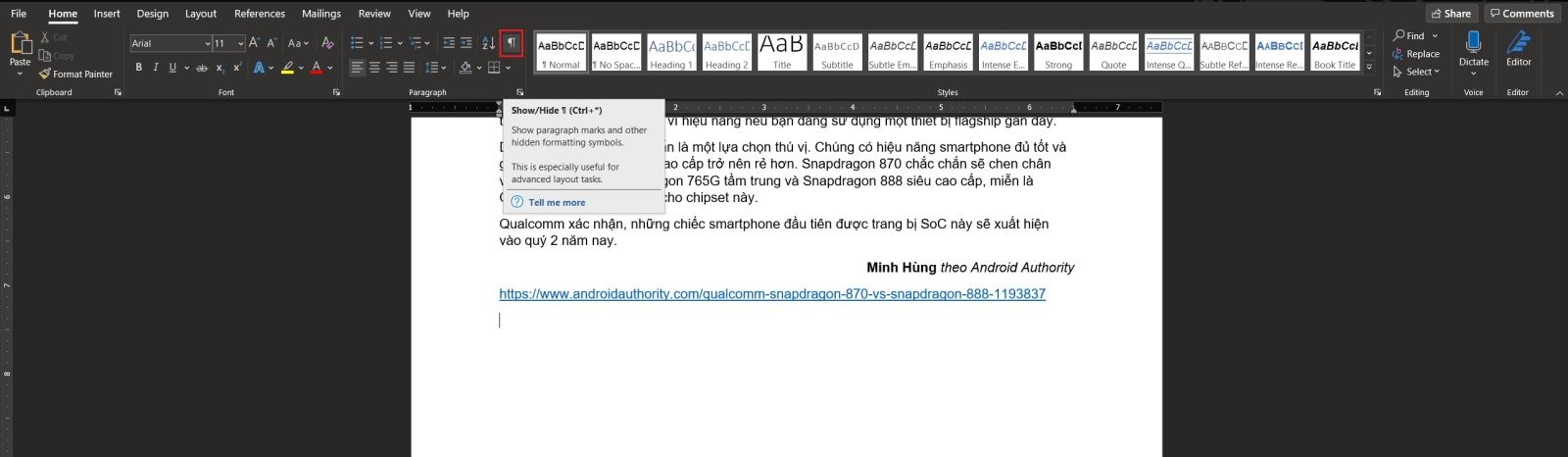 Cách xóa một trang trắng trong Word