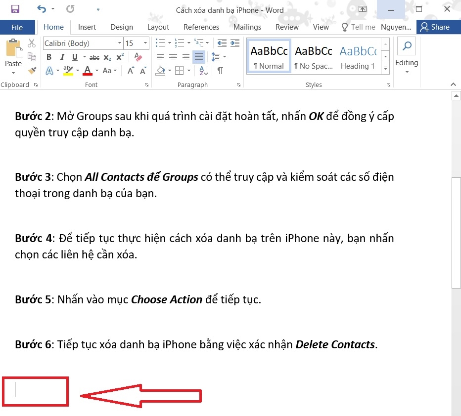 Mẹo xóa trang trong Word bằng phím Delete