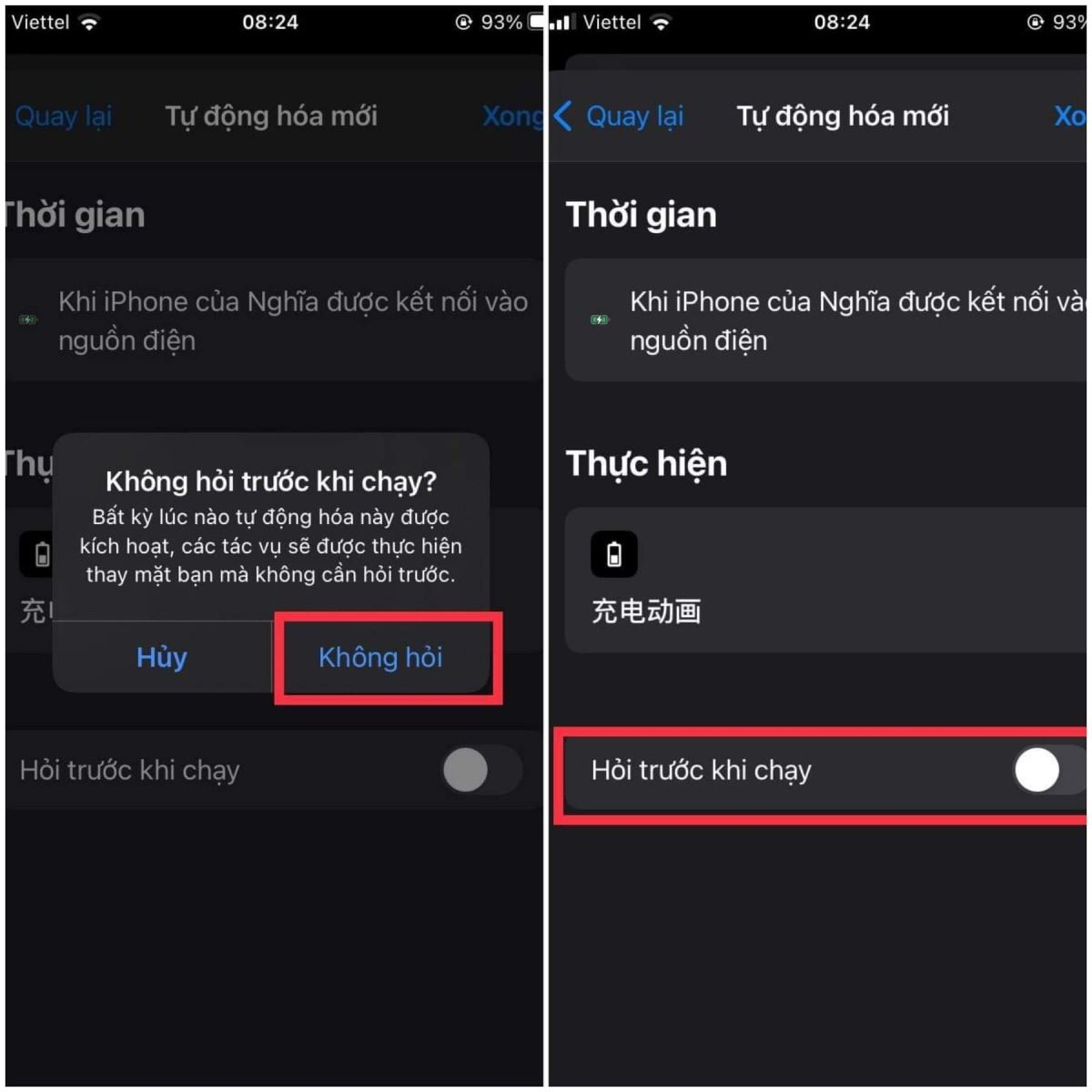 Tắt hỏi trước khi chạy