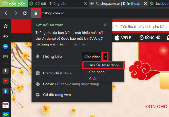 Cách tắt thông báo của trang web trên Cốc Cốc