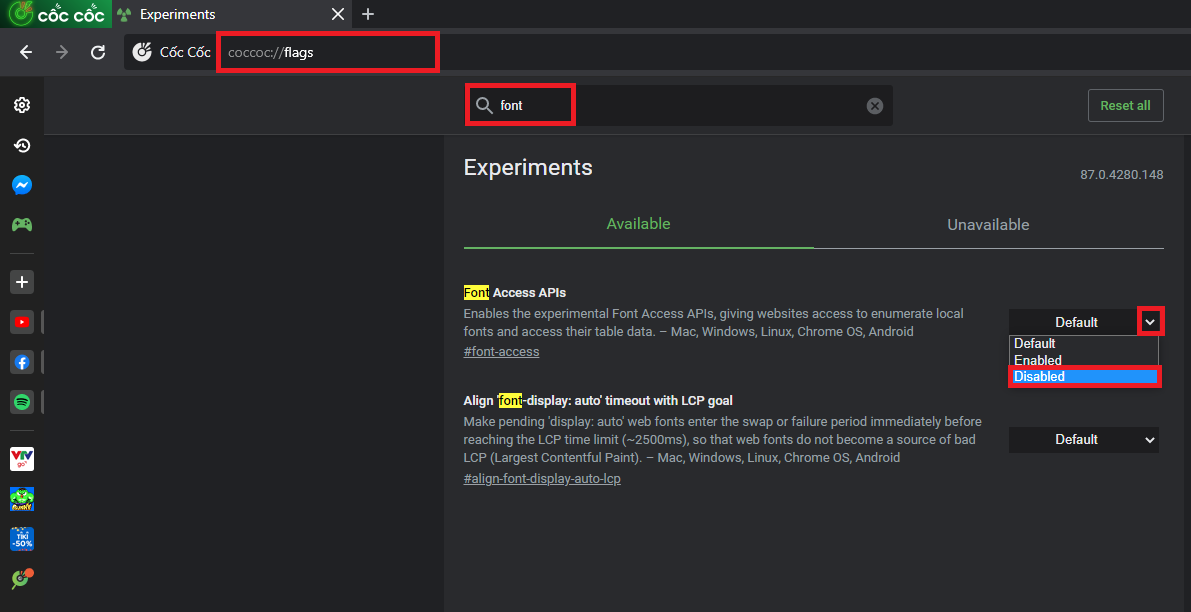 sửa lỗi font chữ bị thay đổi trên cốc cốc