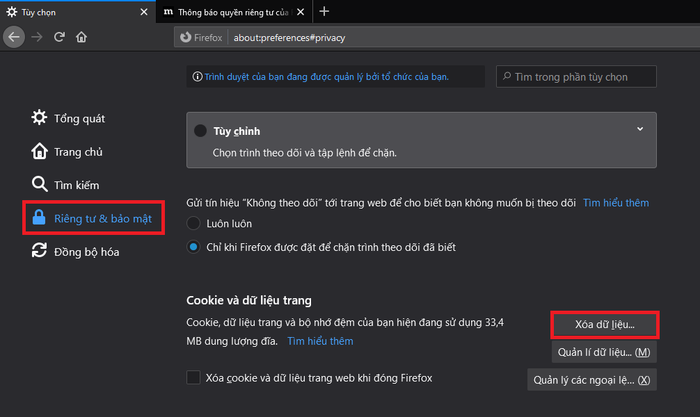 Hướng dẫn cách xóa cache trên Firefox - Bước 2