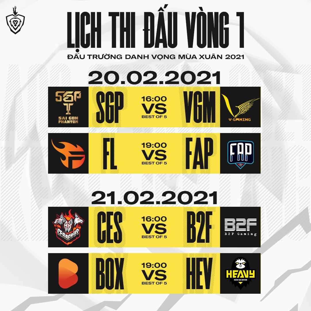 Lịch thi đấu vòng bảng ĐTDV mùa Xuân 2021