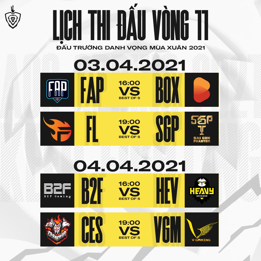 Lịch thi đấu vòng bảng ĐTDV mùa Xuân 2021