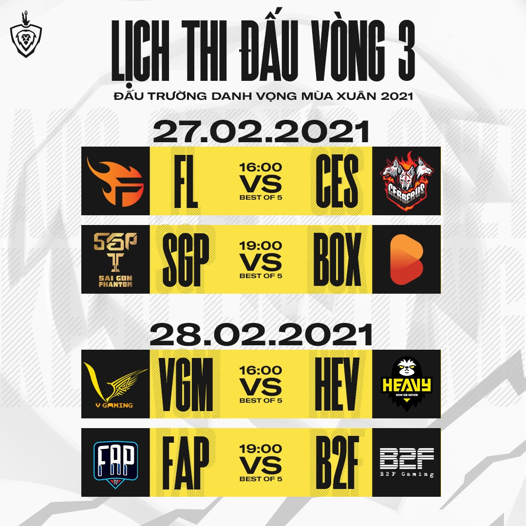 Lịch thi đấu vòng bảng ĐTDV mùa Xuân 2021