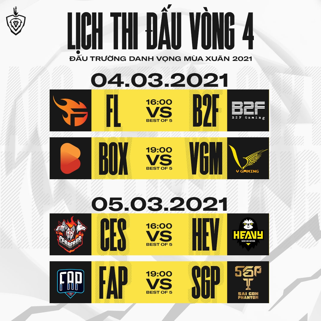 Lịch thi đấu vòng bảng ĐTDV mùa Xuân 2021