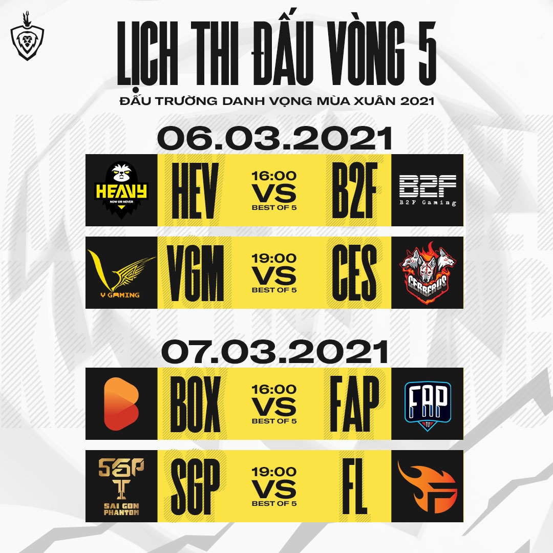 Lịch thi đấu vòng bảng ĐTDV mùa Xuân 2021