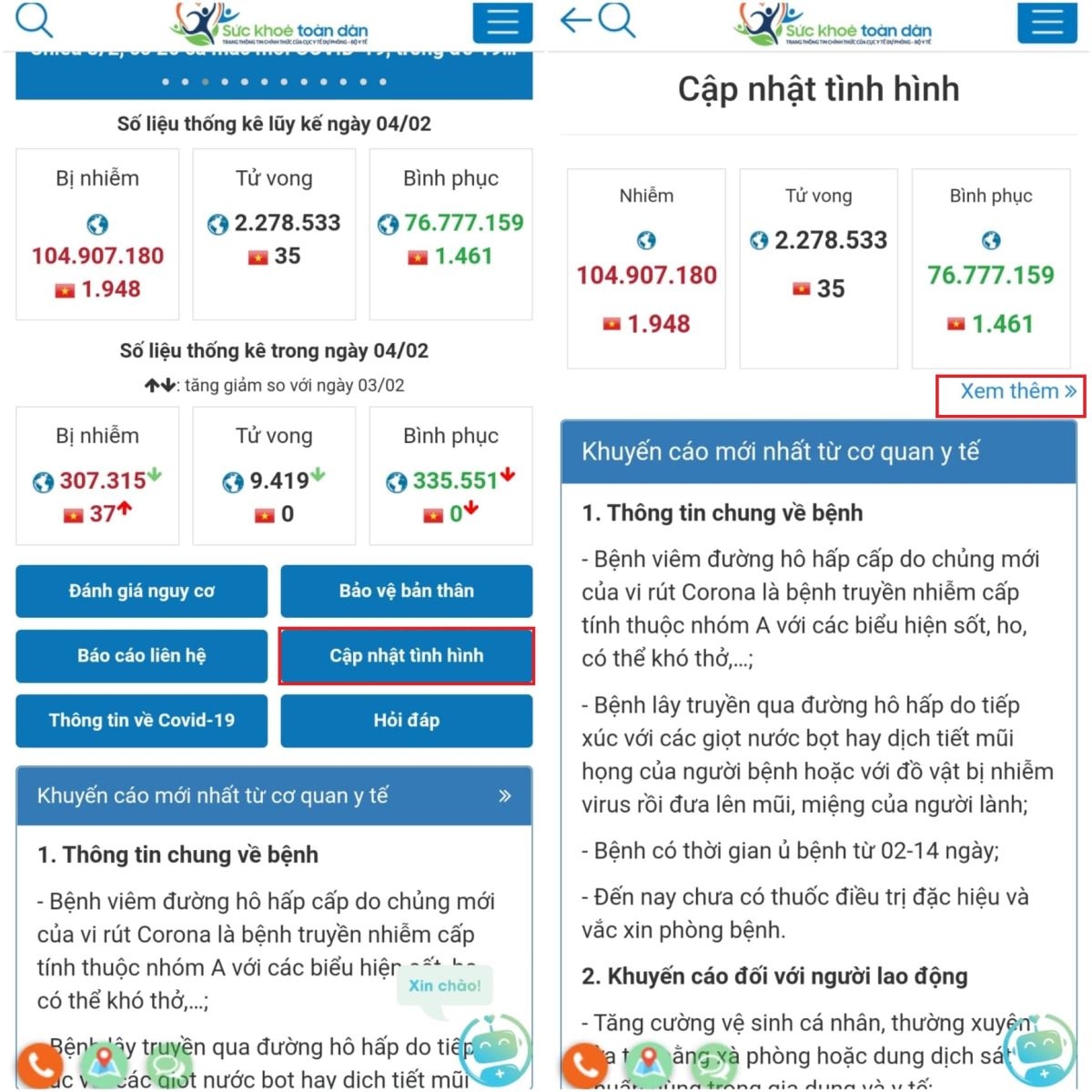 Cập nhật tình hình dịch bệnh