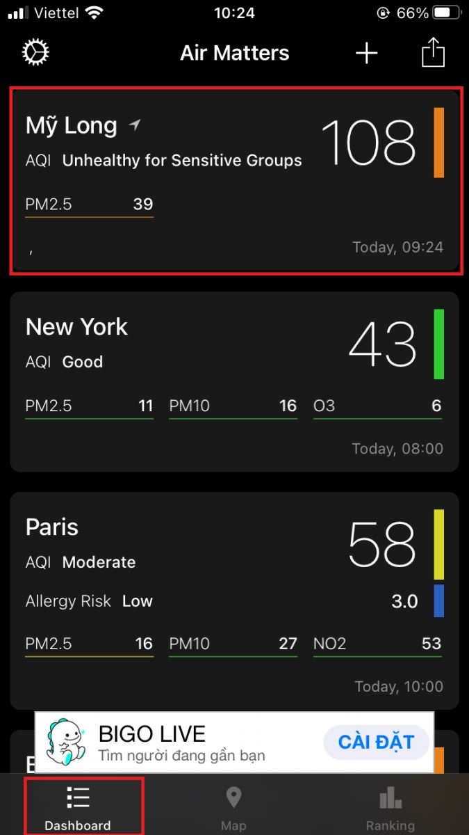 Xem chỉ số ô nhiễm không khí tại nơi bạn sống