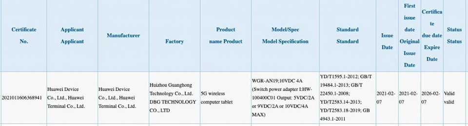 Huawei MatePad Pro 2 đạt chứng nhận 3C