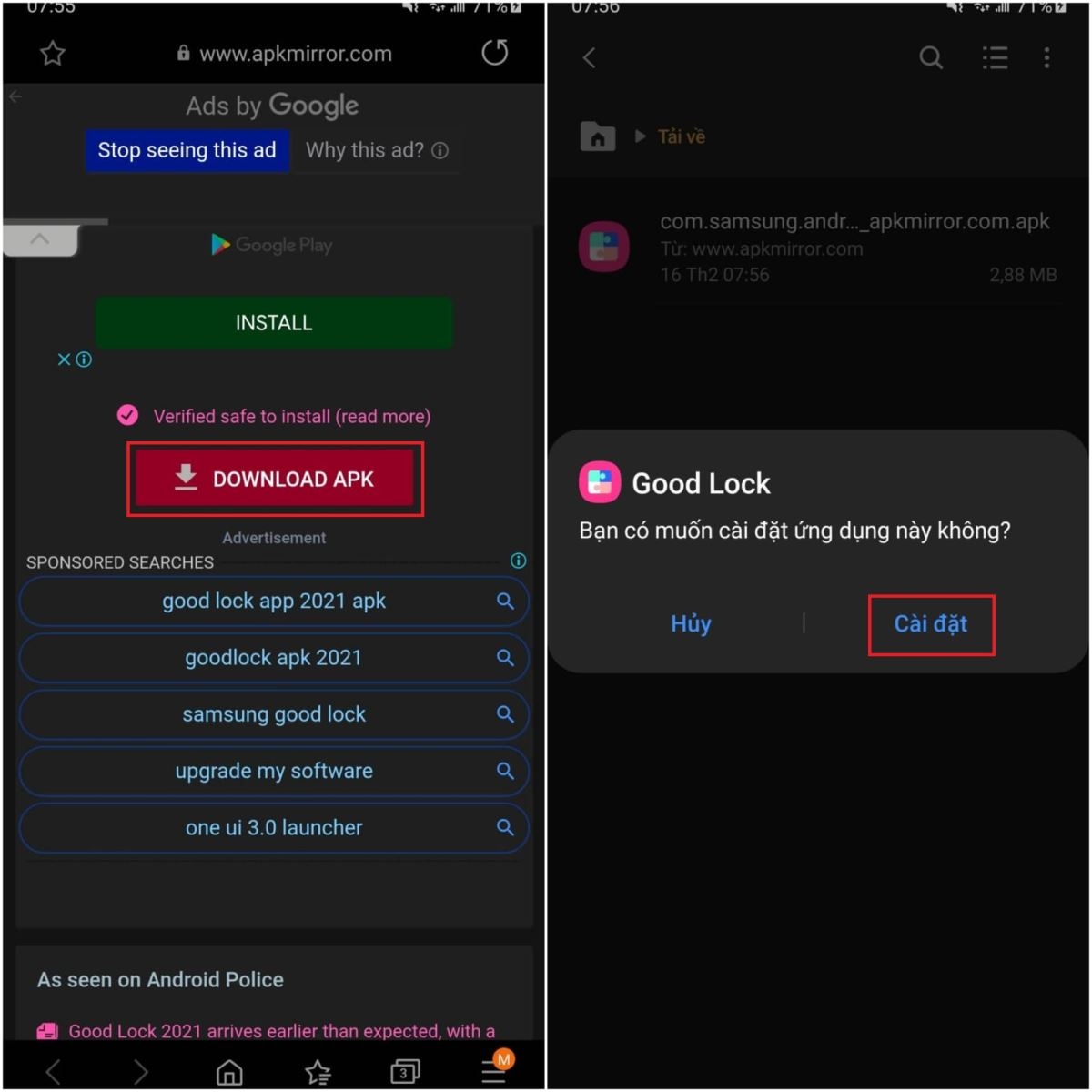 Cài đặt các bộ cài tùy biến