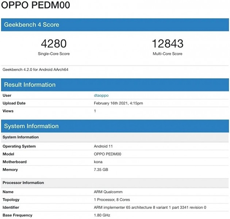 OPPO Find X3 xuất hiện trên Geekbench