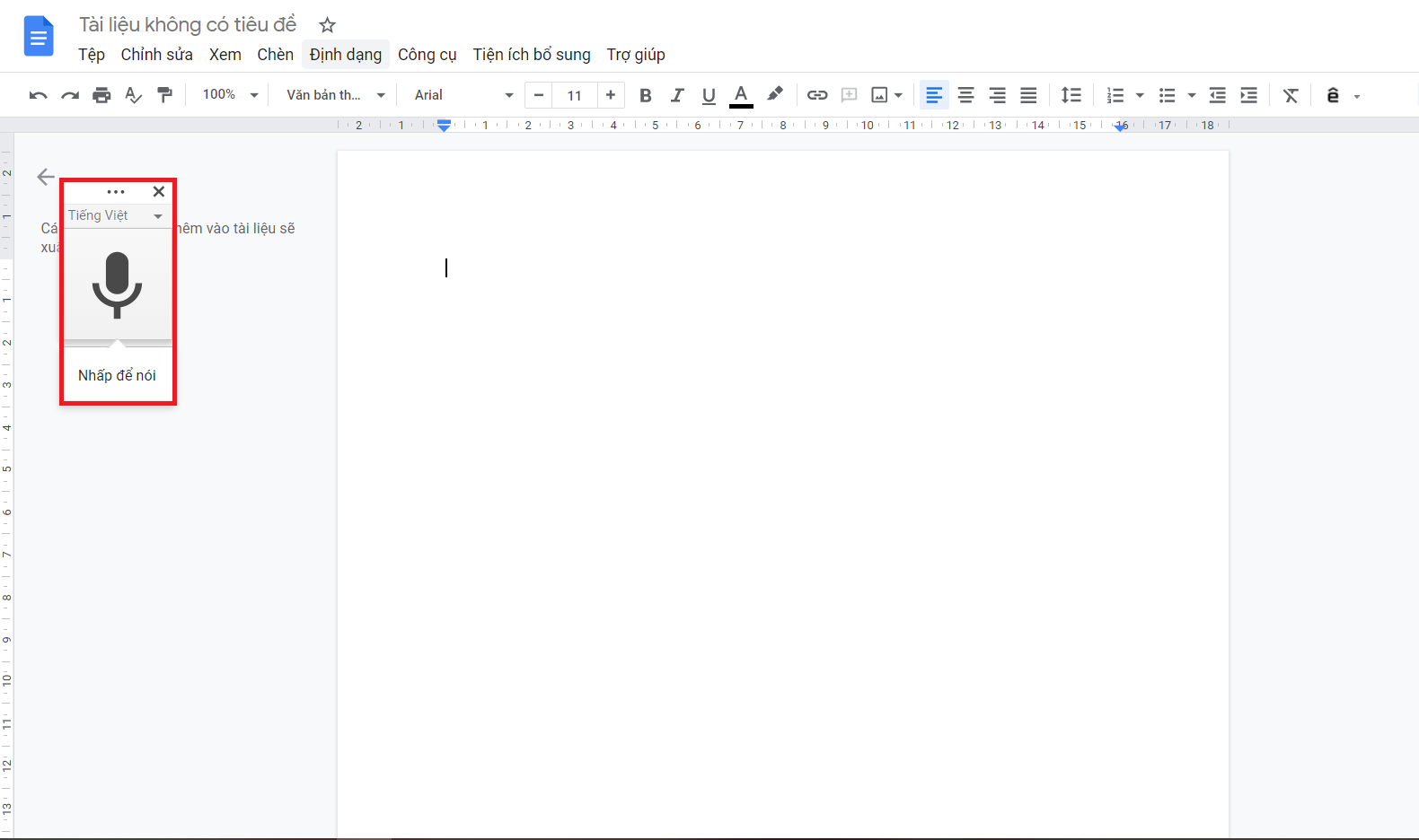 Chọn ngôn ngữ nhập và Chọn vào Micro để đọc văn bản nhập
