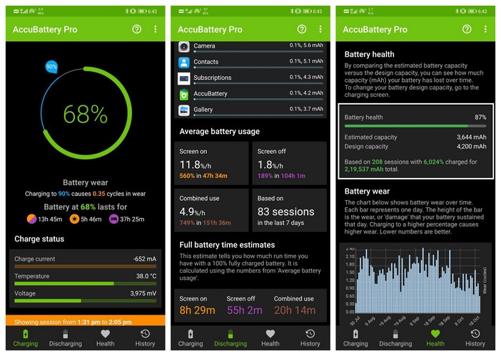AccuBattery cho phép xem chi tiết các thông số liên quan đến pin và sạc pin