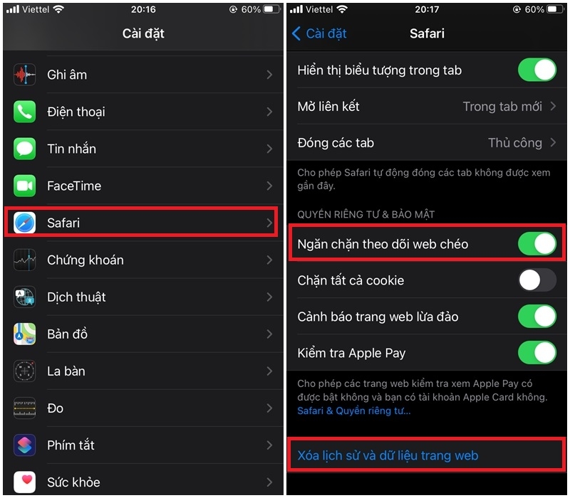 Tắt ngăn chặn theo dõi web chéo để tránh bị theo dõi bởi bên thứ ba