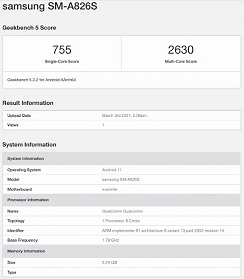 Galaxy A82 5G xuất hiện trên Geekbench (ảnh 1)