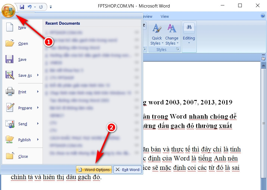 xóa gạch chân trong word