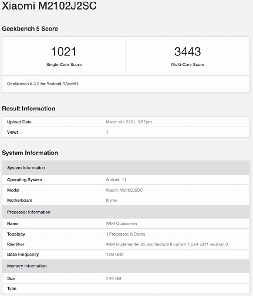 Xiaomi Mi 10 xuất hiện trên Geekbench Xiaomi Mi 10 xuất hiện trên Geekbench